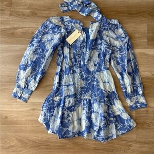 Loveshackfancy Floral Blue and White Long Sleeve Dress